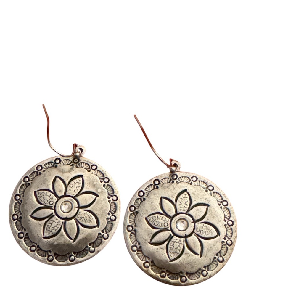 J. Jill Antiqued Silver Floral Disc Pierced Earrings - Picture 2 of 3